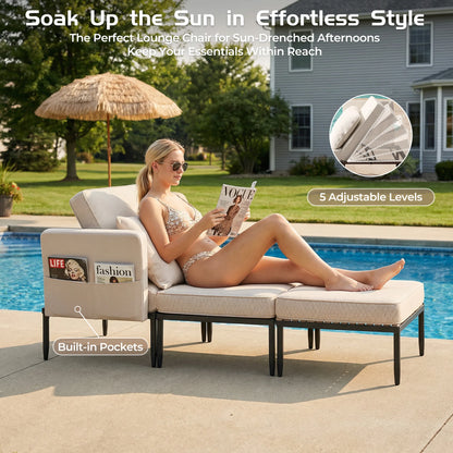 Outdoor Sectional 5 in 1 Aluminum Patio Loveseat with Coffee Table Garden Furniture Set Waterproof Cushion Wicker Sofa