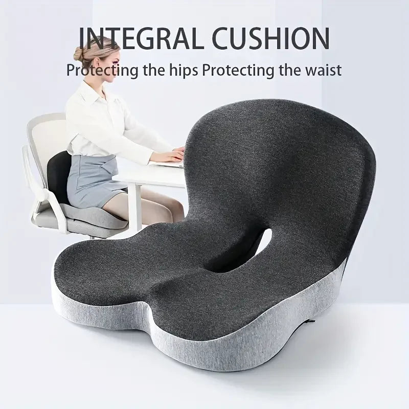 Contoured Ergonomic Lumbar Back Support Seat Cushion with Washable Cover Soft Pressure Relief Chair Pad for Office Workers Long Time Sitting Comfort