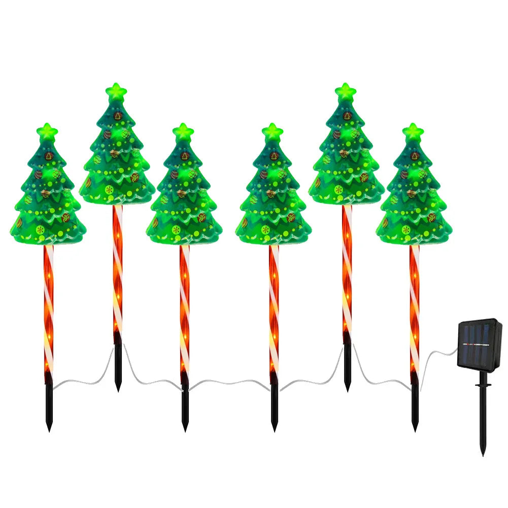 6 Pack Solar Xmas Tree Light 6 Modes LED Solar Powered String Lights USB Rechargeable Xmas Tree Candy Cane Light for Garden Lawn