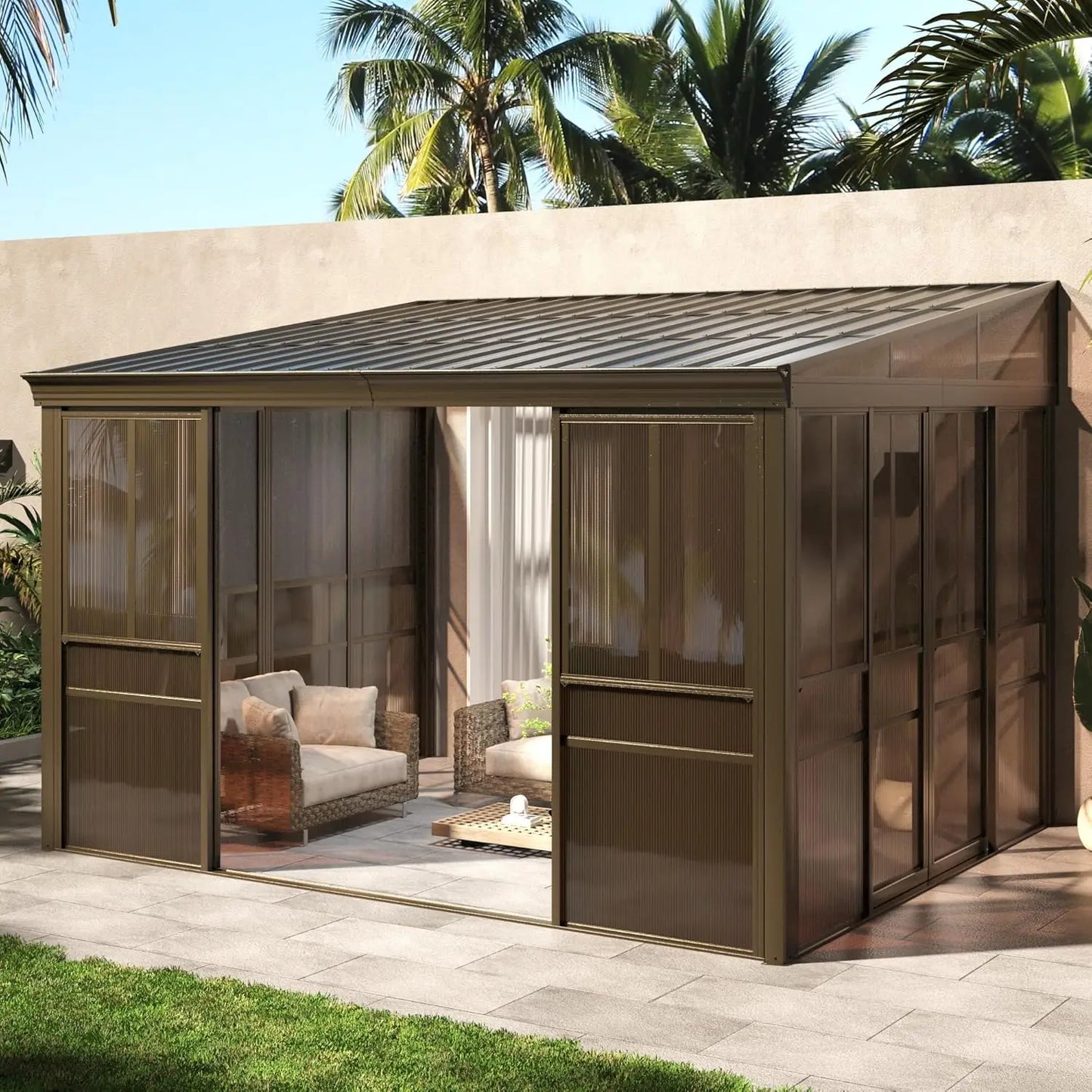 XMSJ Wall Mounted Sunroom With Aluminum Frame And Removable Doors