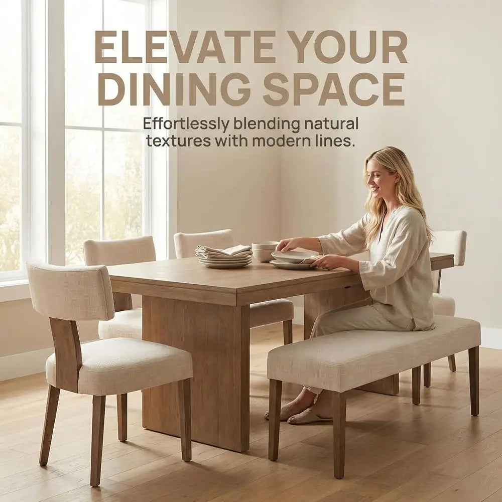 Elegant Upholstered Linen Dining Chairs Set of 4, Ergonomic Curved Backrest, Solid Wood Legs, Suitable for Kitchen &amp; Dining Room
