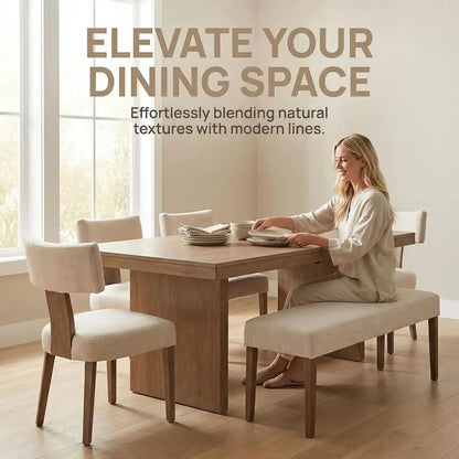 Elegant Upholstered Linen Dining Chairs Set of 4, Ergonomic Curved Backrest, Solid Wood Legs, Suitable for Kitchen &amp; Dining Room