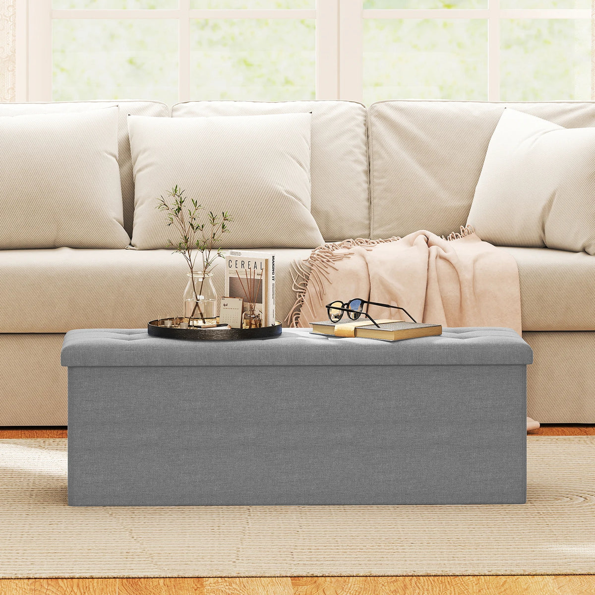 HOMASIS Folding Storage Ottoman Chest With Divider Bench