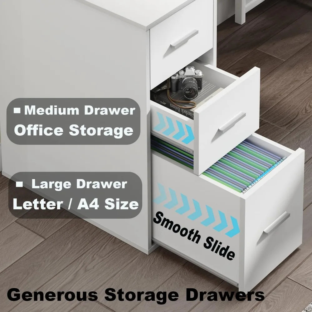 L Shaped Computer Desk With Storage Cabinet And Metal Frame