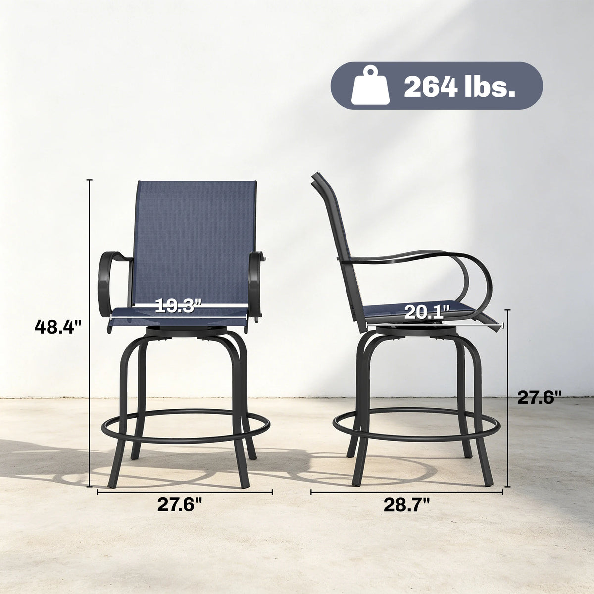 Outsunny Outdoor Bar Stools Set of 2 W/ Armrests, Bar Height Chairs, Blue