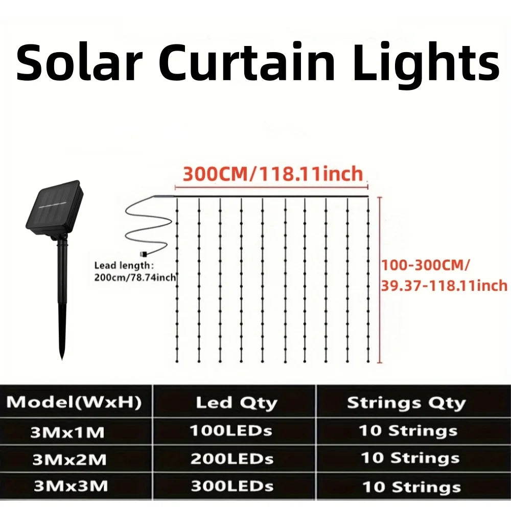 Solar LED Curtain Lights Outdoor Garland For Garden And Patio