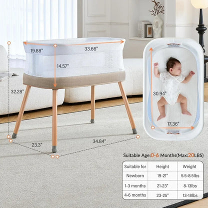 Rocking Bassinet for Baby 3 Speeds Electric Bedside Sleeper with White Noise, Automatic Bedside Crib for Newborn, Brownish-Yello