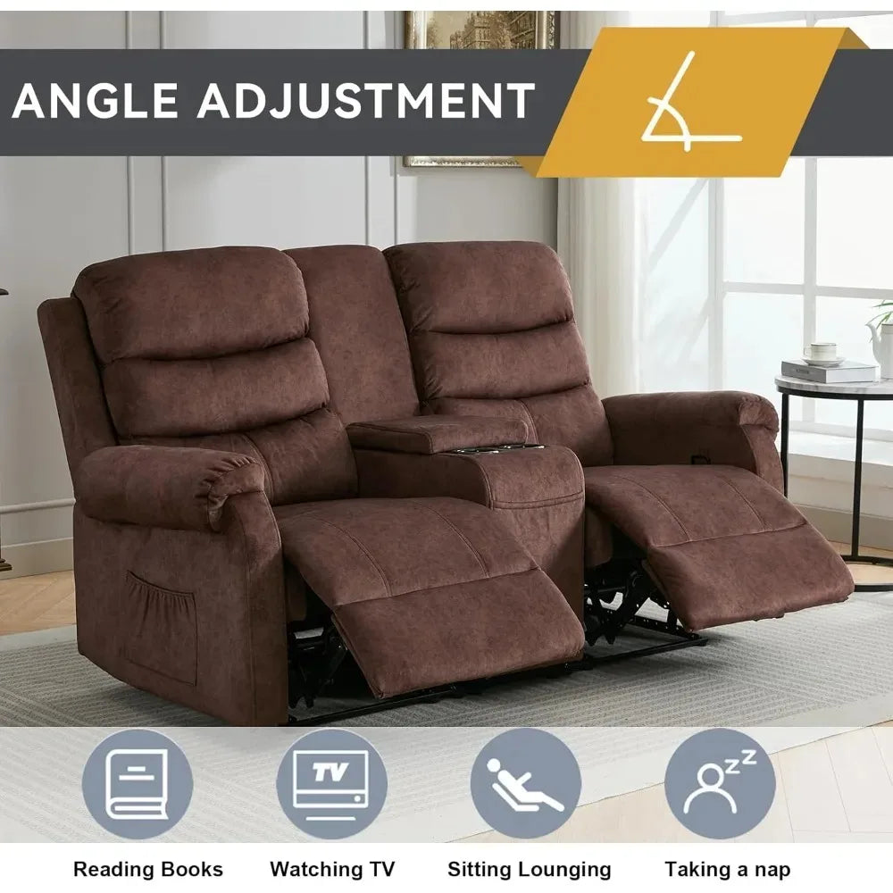 65.7-inch Manual Reclining Loveseat Sofa with Storage Console Cup Holders And Side Pockets Dual Recliner for Living Room