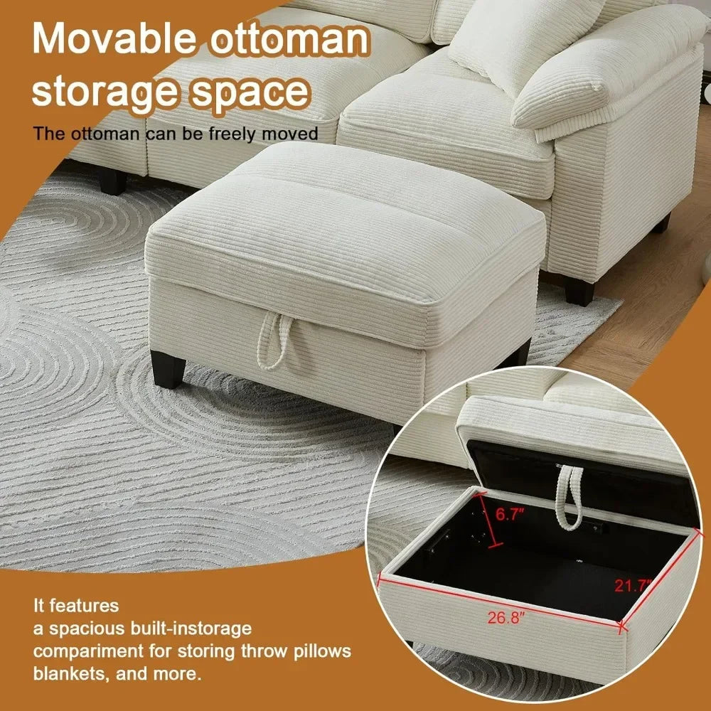 U Shaped Cloud Couch Sectionals Comfy White Sectional Couches for Living Room Modern Oversized Modular Sofas,Corduroy Customized