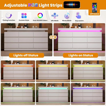 Acekool Nine Drawer Dresser With LED Lights And Charging Station