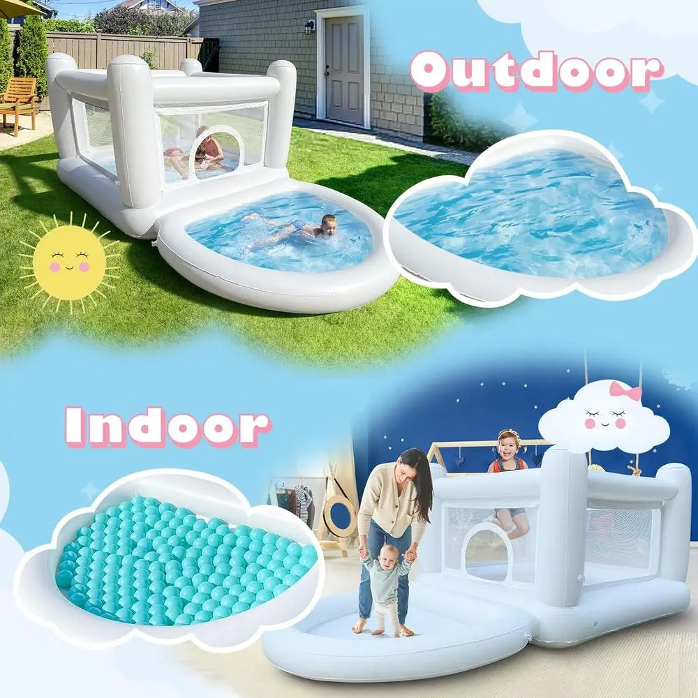 White Bounce House, Bounce House for Kids 3-6 with Ball Pit Pool, Toddler Mini Bounce House, Indoor Outdoor Iatable Bounce House