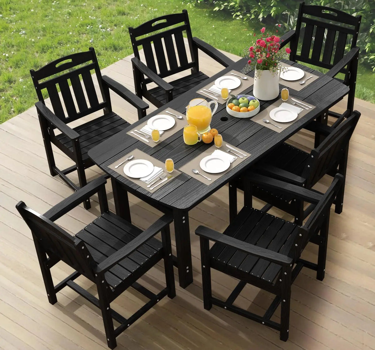 7-Piece Patio Table and Chairs Set with Umbrella Hole, All-Weather Patio Dining Sets for 6, Outdoor Dining Set