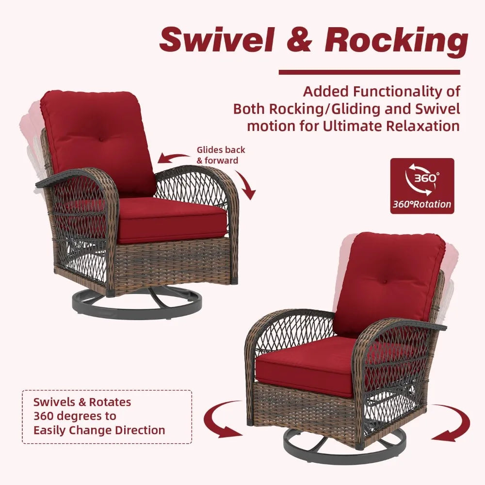 3 Pieces Patio Furniture Set, Outdoor Swivel Rocker Patio Chairs, Wicker Patio Bistro Set with Rocking Chair, Thickened Cushions