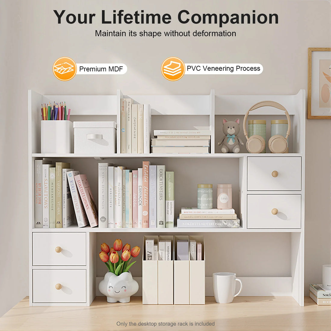 Bymaocar Desk Bookshelf 4 Cabinet MDF Desktop Organizer