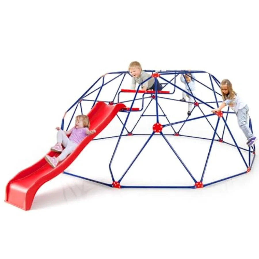 Climbing Dome with Slide Outdoor Jungle Gym Geometric Dome Climber Steel Frame 13.3FT Climb Structure Backyard Playground Cente
