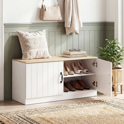HOMASIS Shoe Bench With Adjustable Shelves And Hidden Storage