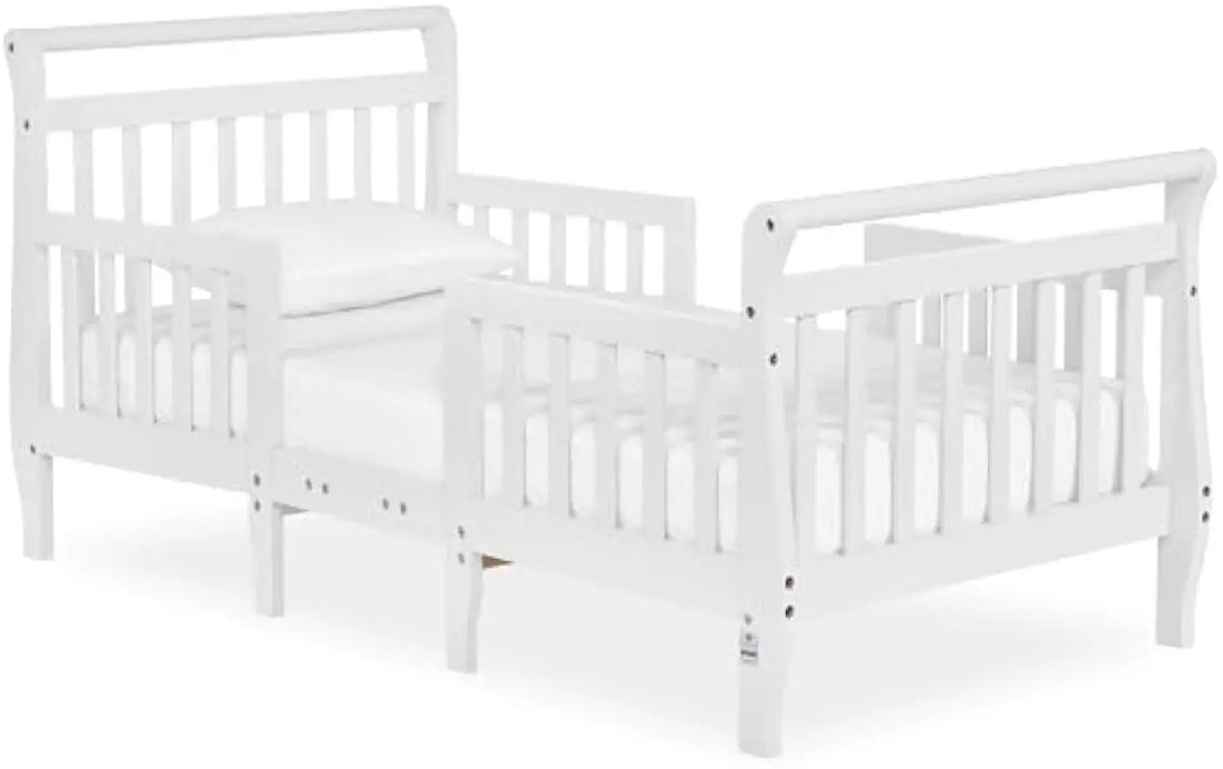 3-in-1 Convertible Toddler Bed in White, Low-to-Floor Design with Safety Rails, Baby Safety Alliance Certified