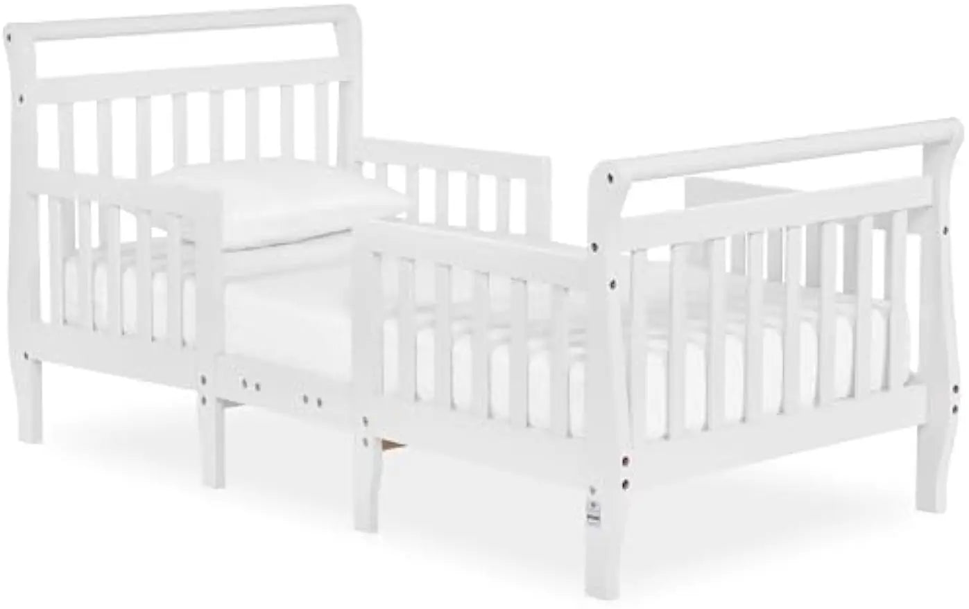 3-in-1 Convertible Toddler Bed in White, Low-to-Floor Design with Safety Rails, Baby Safety Alliance Certified