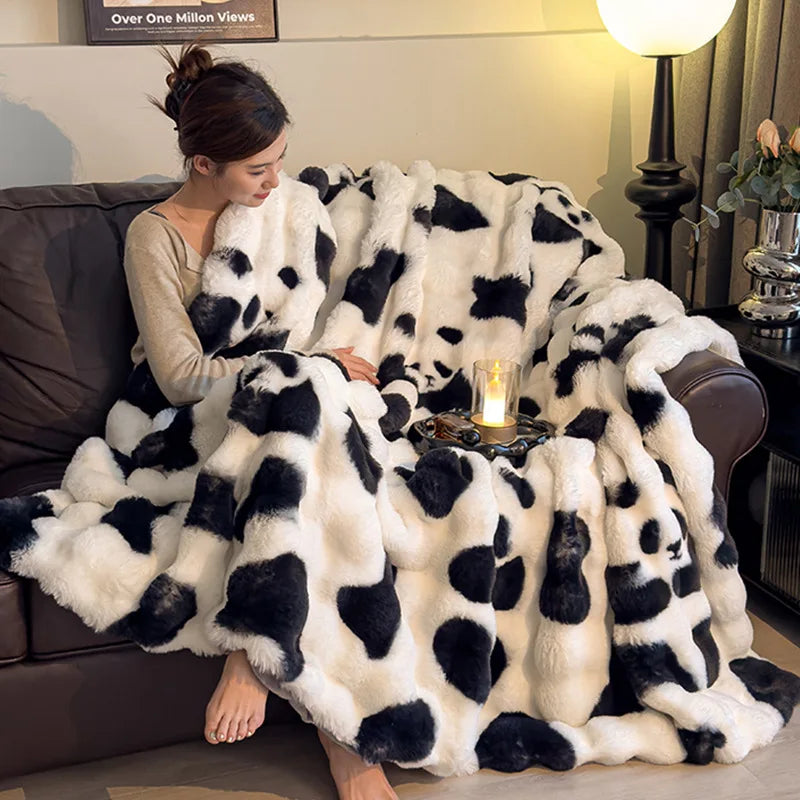 2025 new thickened gradual change leopard print toka rabbit plush bubble quilt cover blanket multi-functional blanket