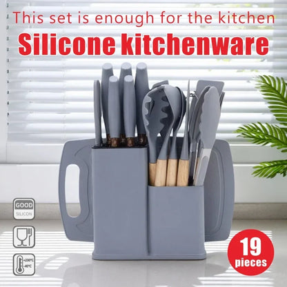 19-in-1 Kitchen Knife &amp; Silicone Utensil Combo Set, Heat Resistant Cooking Tools with Detachable Storage Organizer