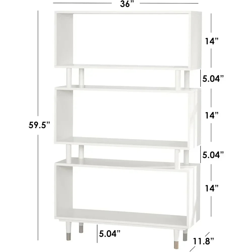 margo 3 tier bookshelf, mid century bookcase for living room, bedroom furniture &amp; home office, solid wood storage shelves with g