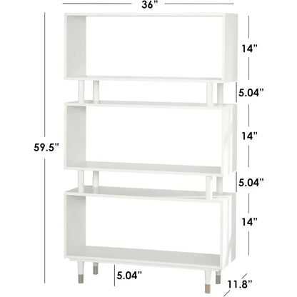margo 3 tier bookshelf, mid century bookcase for living room, bedroom furniture &amp; home office, solid wood storage shelves with g