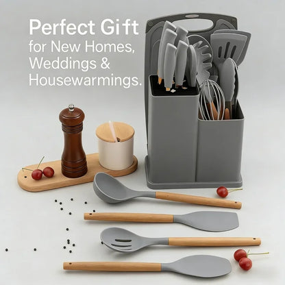 19-in-1 Kitchen Knife &amp; Silicone Utensil Combo Set, Heat Resistant Cooking Tools with Detachable Storage Organizer