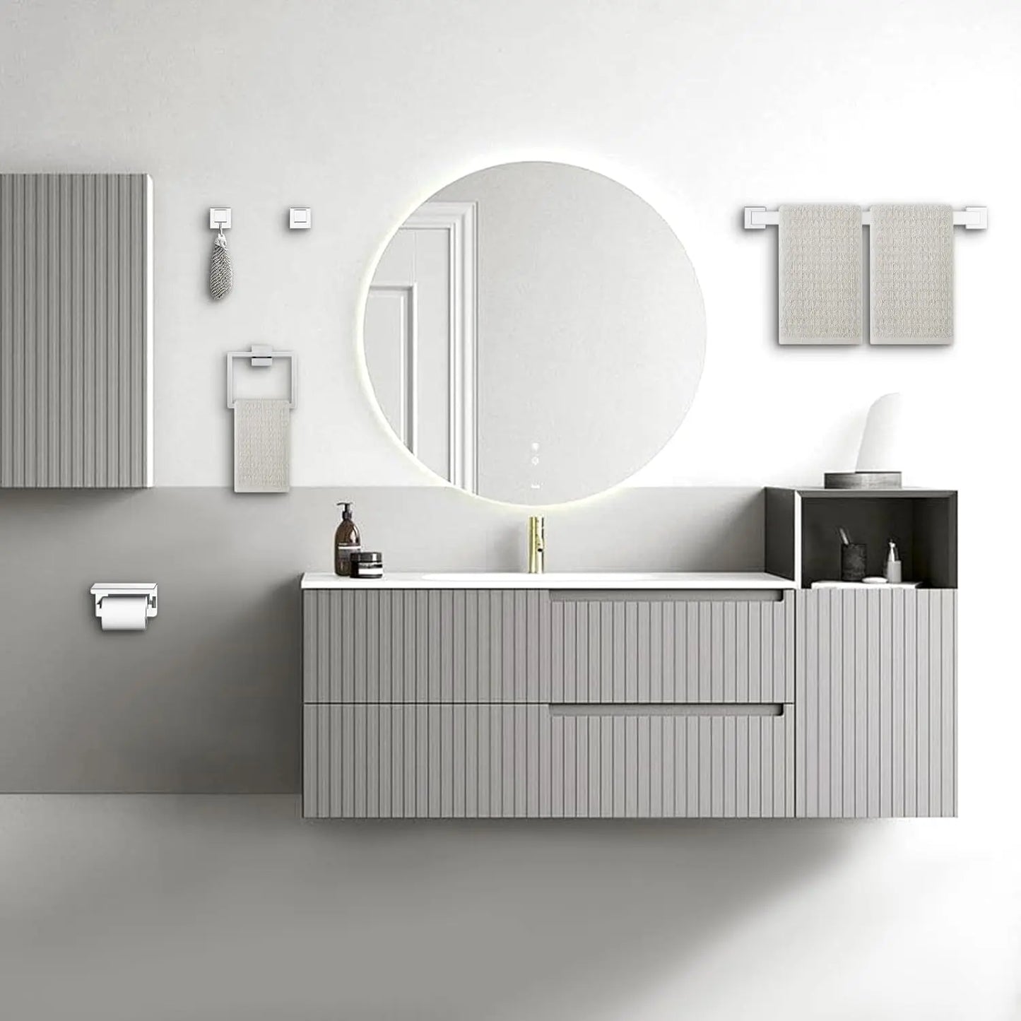 5-Piece Chrome Bathroom Hardware Set with Towel Bar, Ring, Paper Holder & Hooks - Stainless Steel & Rust-Resistant