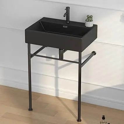 30"x16" Console Bathroom Sink, Free Standing 30 Inch Bracket Stainless Steel Support Pedestal Legs, Wall Mount Vessel Ceramic V