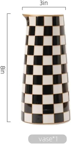 Checker Porcelain Flower Vase Home Decor Set of 2 with 5.5&