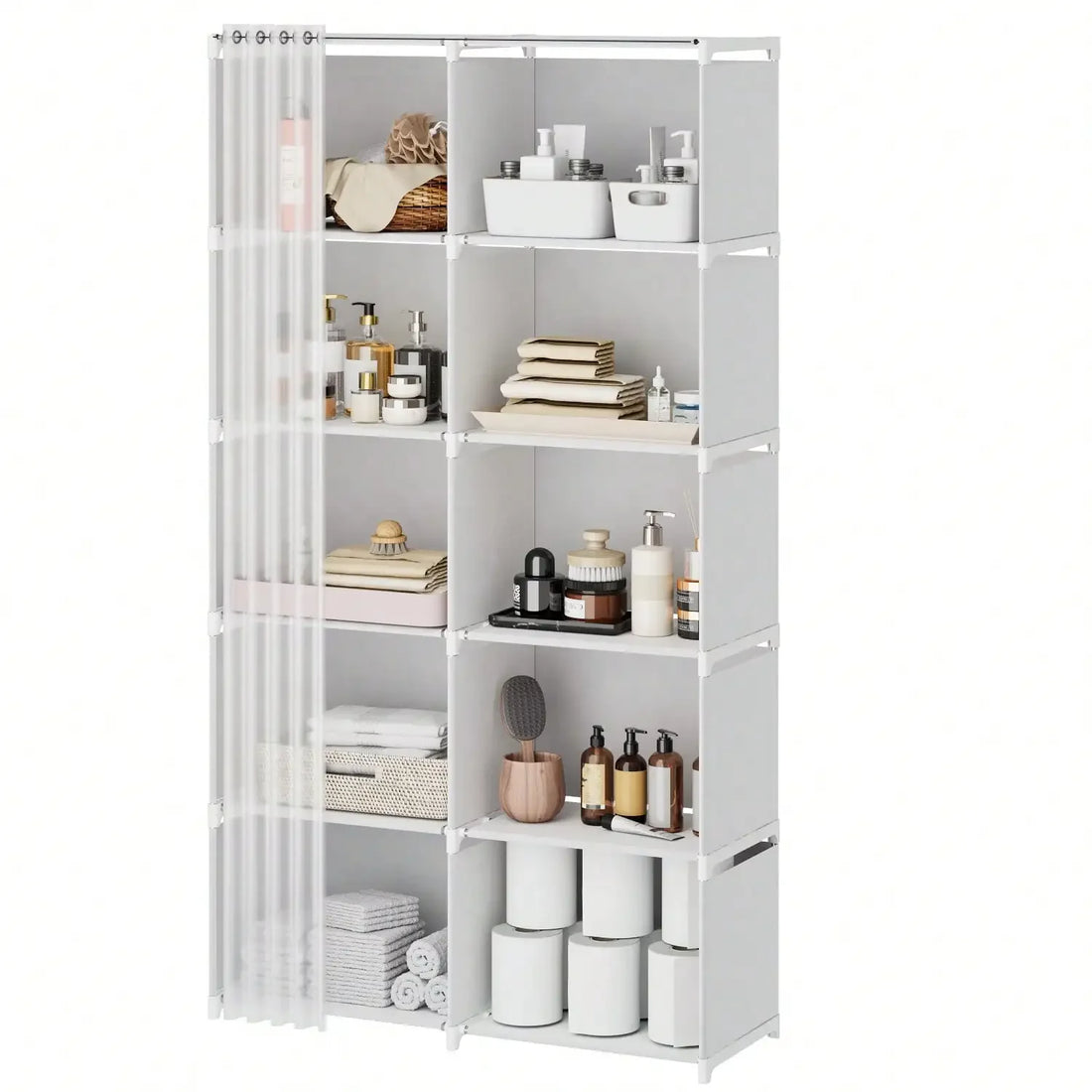 Tomnk 4/10 Compartments Simple Bathroom Organizer, Space-Saving Bathroom Cabinet With Adjustable Shelves, Easy Assembly Storage