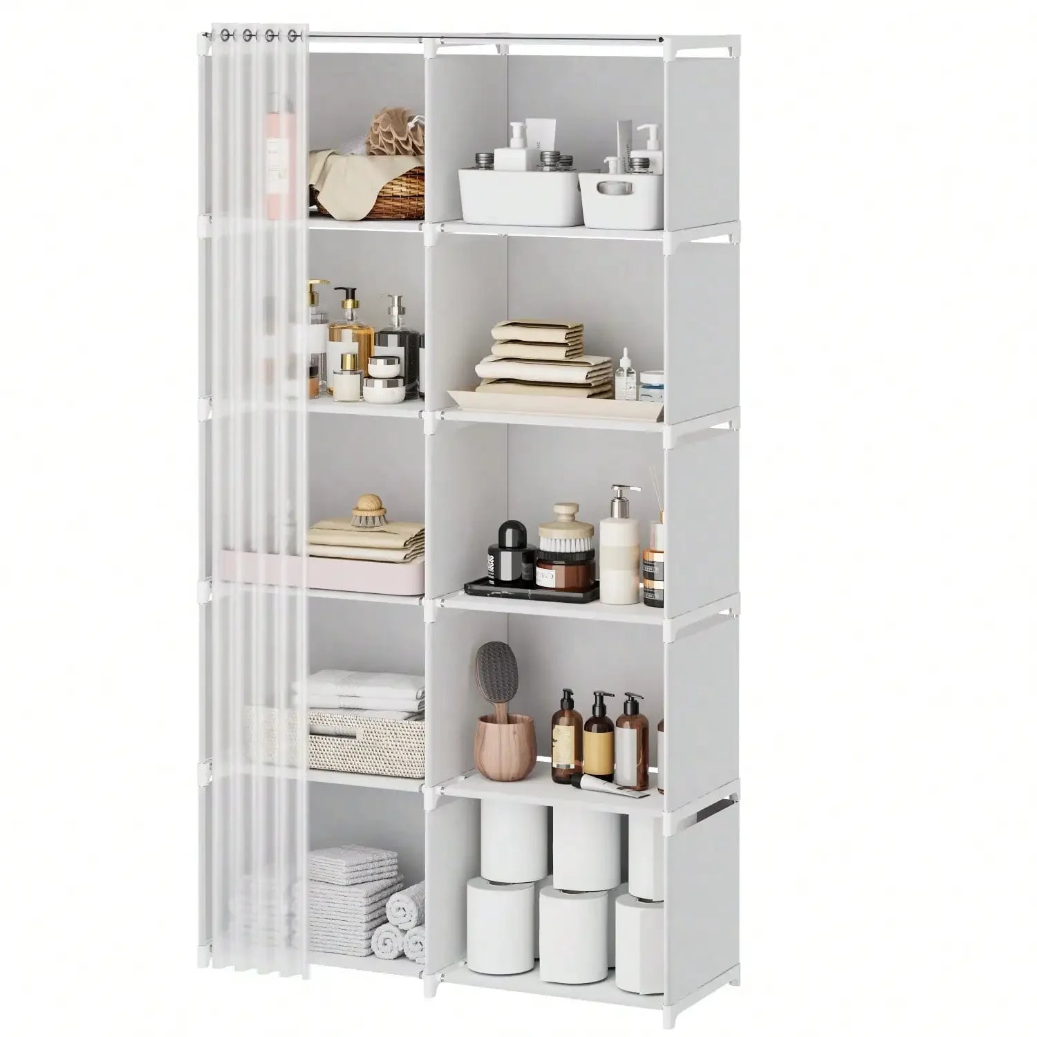 Tomnk 4/10 Compartments Simple Bathroom Organizer, Space-Saving Bathroom Cabinet With Adjustable Shelves, Easy Assembly Storage