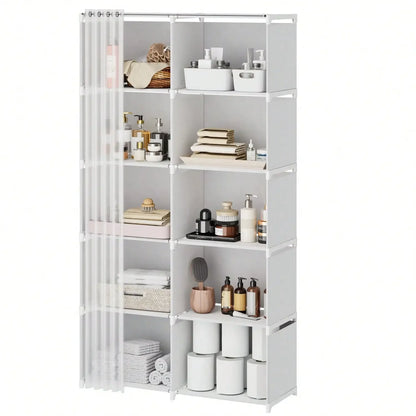 Tomnk 4/10 Compartments Simple Bathroom Organizer, Space-Saving Bathroom Cabinet With Adjustable Shelves, Easy Assembly Storage