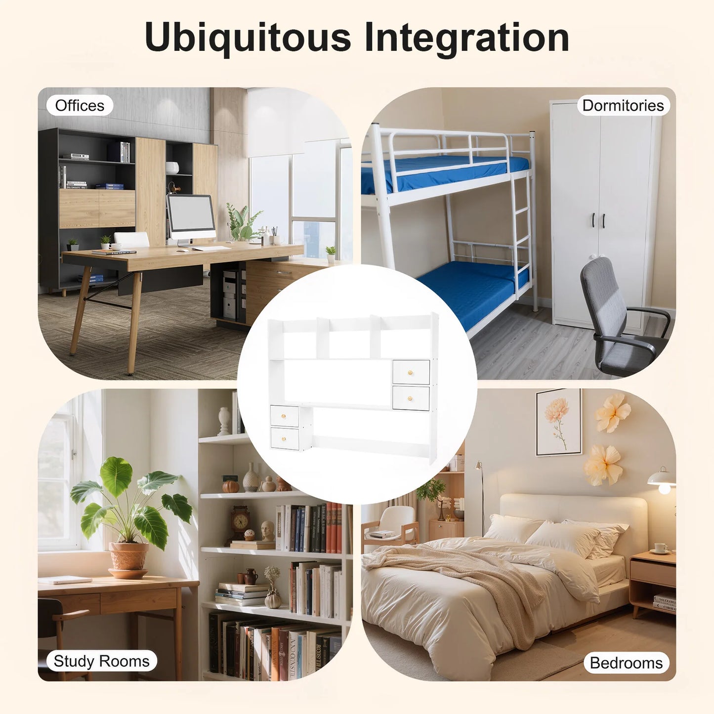 Bymaocar Desk Bookshelf 4 Cabinet MDF Desktop Organizer