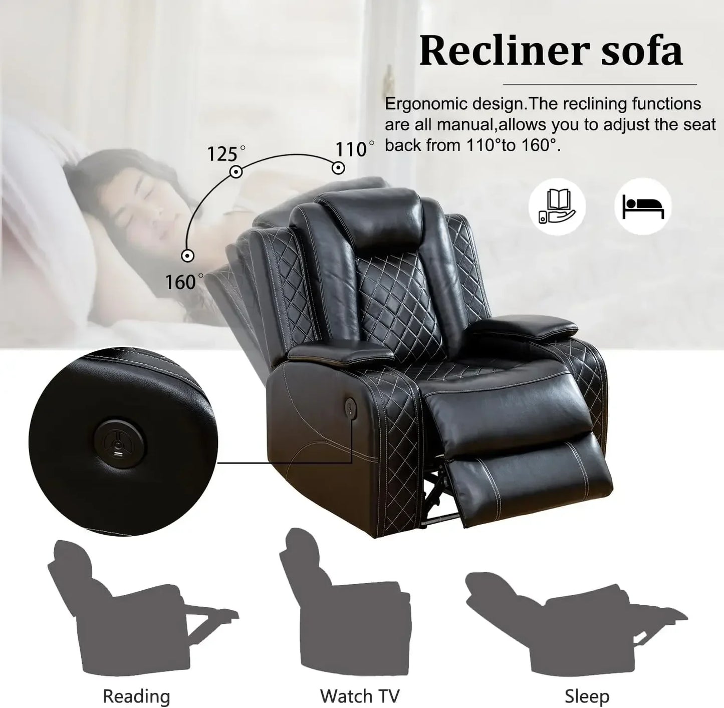 Multifunction Power Air Leather Recliner Sofa Set with LED Lights, Living Room Furniture, Reclining Sofa, loveseat, Chair with
