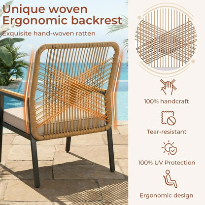 Outdoor Wicker Patio Chairs with Removable Cushions for Garden