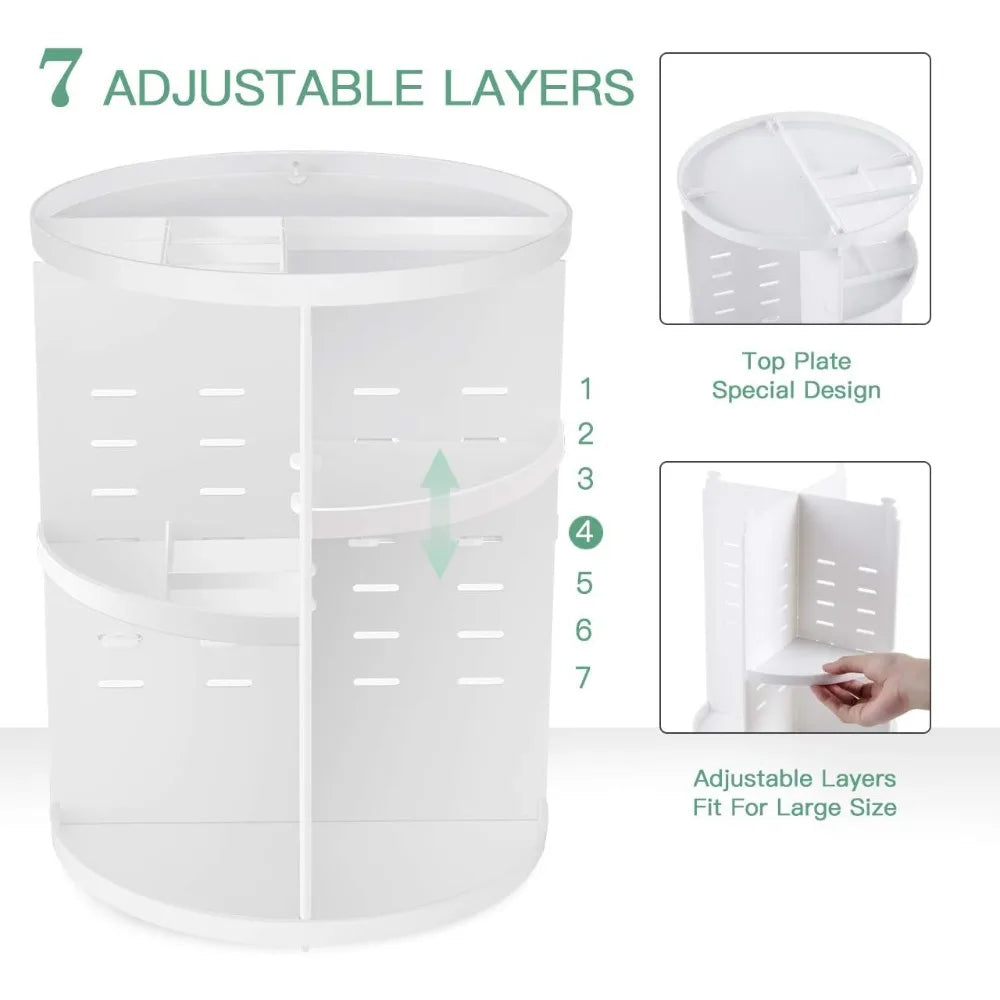 360° Rotating Makeup Organizer With 7 Trays Cosmetic Storage