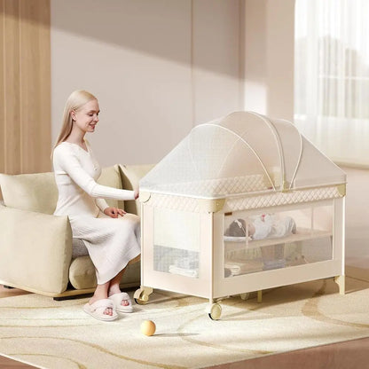 All-in-One Baby Bassinet, Play and Sleep Station, Bedside Crib with Diaper Changer, Storage, and Toy Bar for Newborns to Toddler
