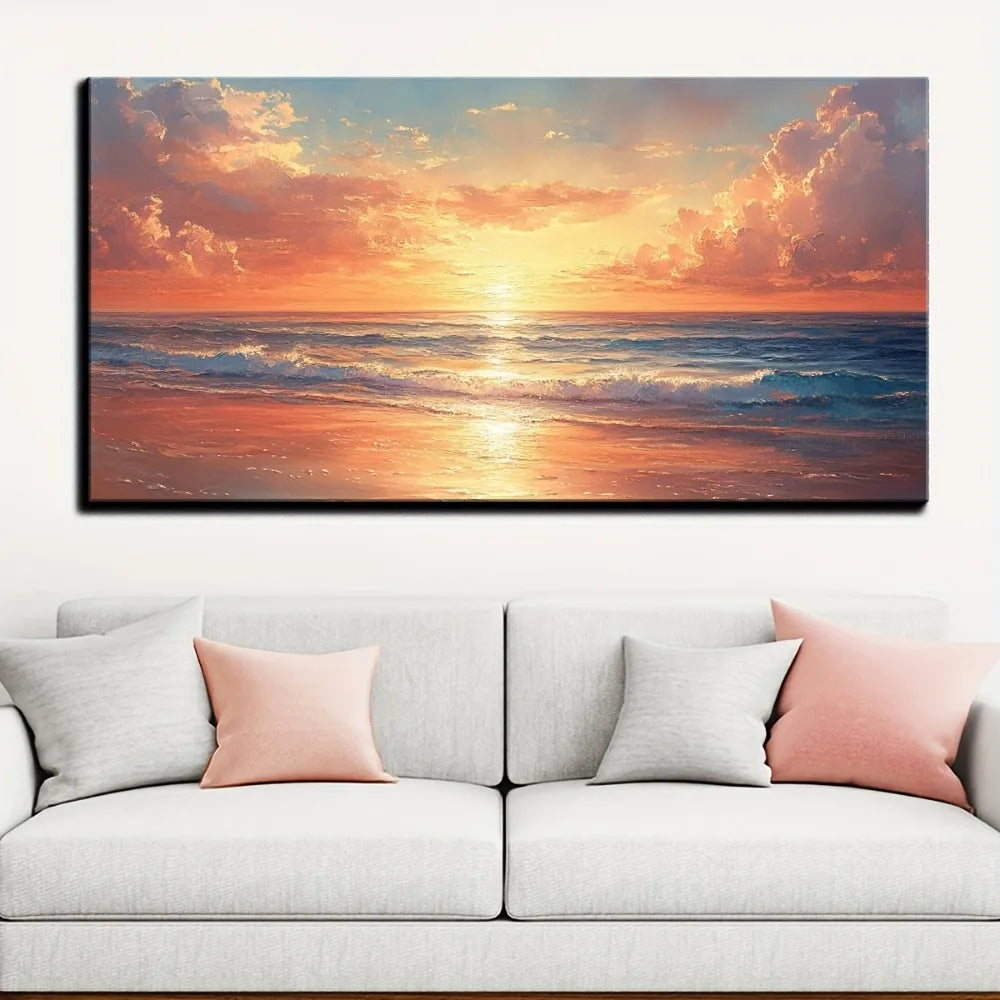 Hign-concerned Seaside Sunrise Abstract Oil Painting Canvas Wall Decor