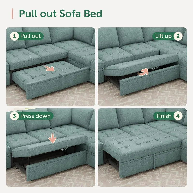 Modular Sectional Sleeper Sofa with Pull Out Couch Bed, Convertible Sectional Couches for Living Room,Blue