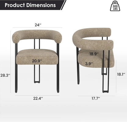 Set of 2 Upholstered Dining Arm Chairs, Bouclé Fabric Accent Chairs, Modern Armchairs with Cushioned Seat &amp; Back