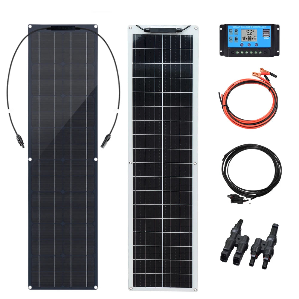 WUZECK Flexible Solar Panel Kit 50 Watt PV Module 100 Watt 12V 24V Solar Cable Cell Home Outdoor Car Boat Battery Camping Trip
