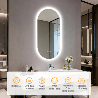 LED Bathroom Mirror Smart Anti-fog Dimmable LED Lighted Mirror Oval Makeup Mirror SPA Hotel 1200x600mm/1000x500mm/800x500mm,Tempered Glass, Frameless