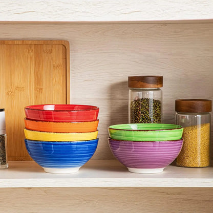 Set of 6 Colorful Ceramic Soup Bowls, 27 Oz Microwave &amp; Dishwasher Safe Kitchen Serving Bowls