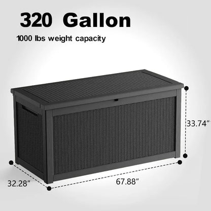 320 Gallon Waterproof Outdoor Storage Box, UV Resistant Resin Deck Box with Hydraulic Rod for Reinforced Stability, Perfect=