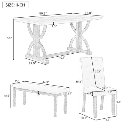Solid Wood Kitchen Dining Room Table Set with Bench and Chairs for 6 Persons, Dining Table Set with with, Customized
