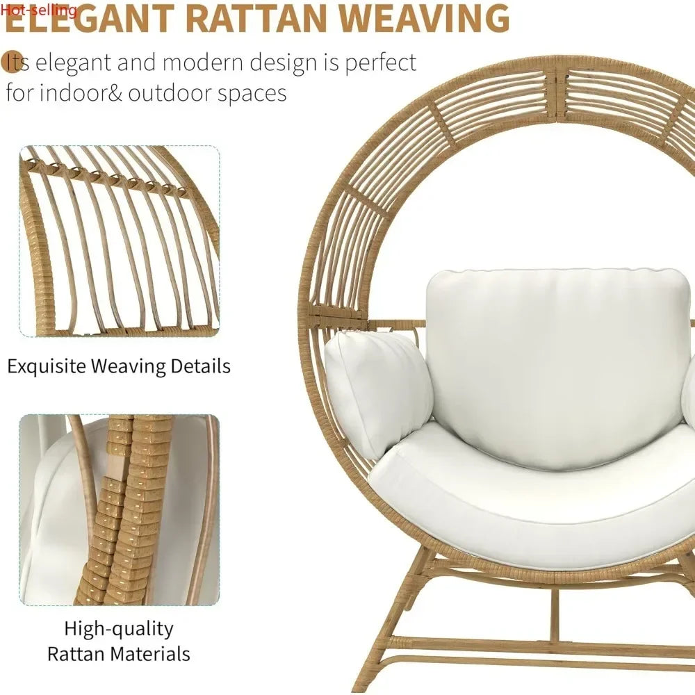 BestsellerEgg Chair Outdoor Indoor, Oversized Rattan Chair with Thicken Cushion, 350LBS Capacity Wicker Patio Lounge Chair, Bask