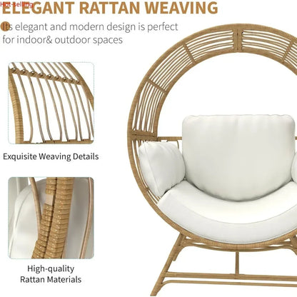 BestsellerEgg Chair Outdoor Indoor, Oversized Rattan Chair with Thicken Cushion, 350LBS Capacity Wicker Patio Lounge Chair, Bask