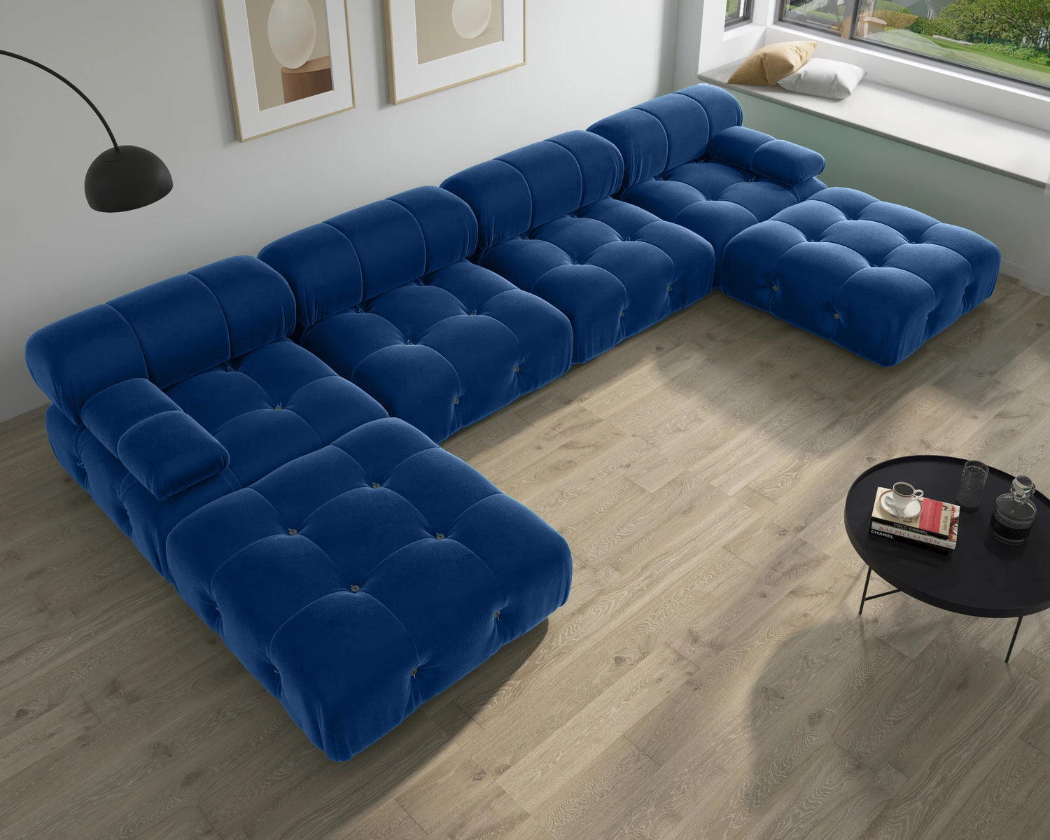 Modern Sectional Sofas Living Room U-Shaped Minimalist Velvet Fabric Large Sofa Couches Luxury 6-Seat Couch with Chaise Ottomans