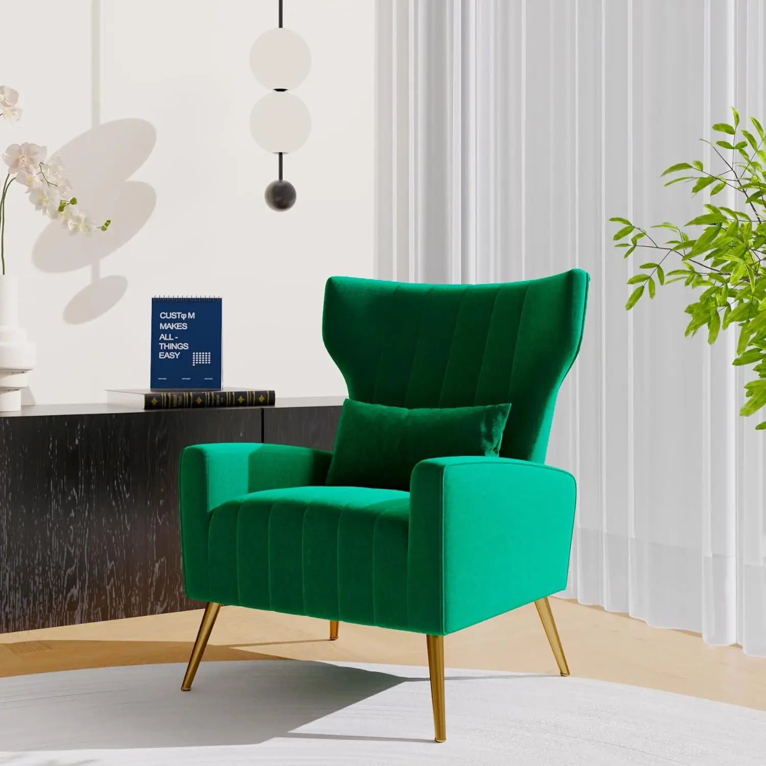 Fabric Upholstered Reading Comfy Mid Century Modern Armchair with Metal Legs and Spring Support, Accent Chair for Living Room